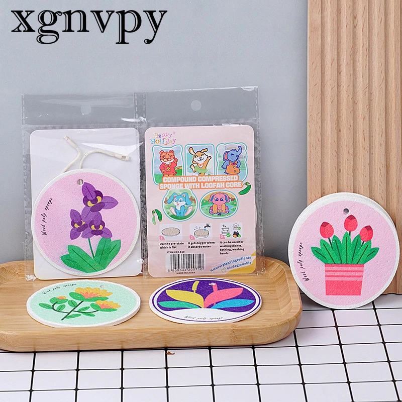 Xgnvpy Wood Pulp Sponge Dish Towel Kitchen Cleaning Sponge Cloth Round Flower Compressed Wood Pulp Cotton Dish Cloth