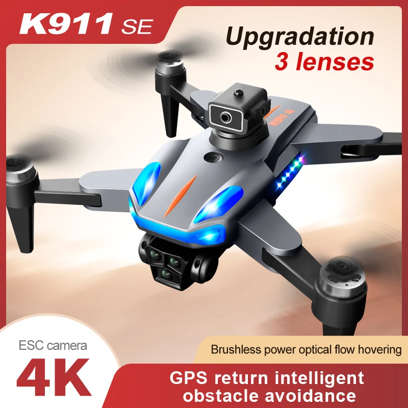 Professional K911SE UAV 4K three lens WIFI obstacle avoidance 360° air stunt show brushless motor FPV remote control UAV toy