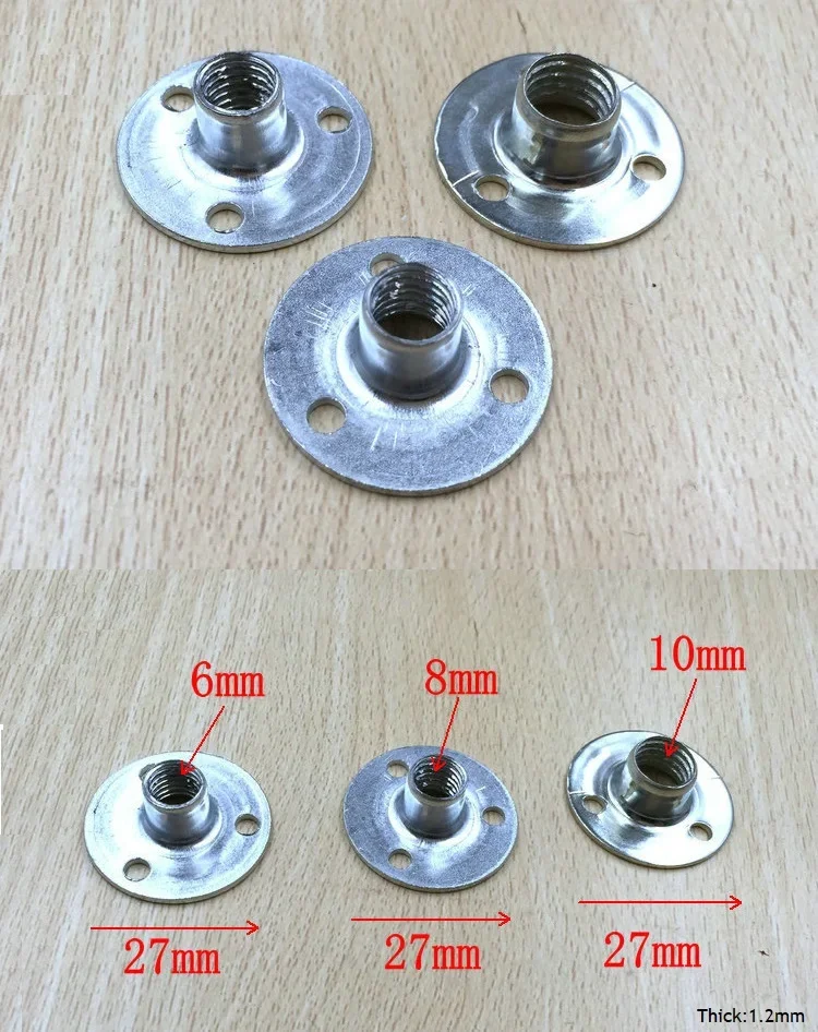 100Pcs/Lot Screw On T Tee Nut Connecting Flange Disc With M6 M8 M10 Nut For Sofa Bed Furniture Leg Connector Zinc Plating