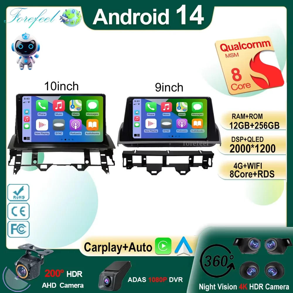 

4G Carplay Android 14 QLED Screen Car Radio GPS For Mazda 6 Atenza 3 GJ GL 2015 - 2018 Auto Radio Navigation Multimedia Player