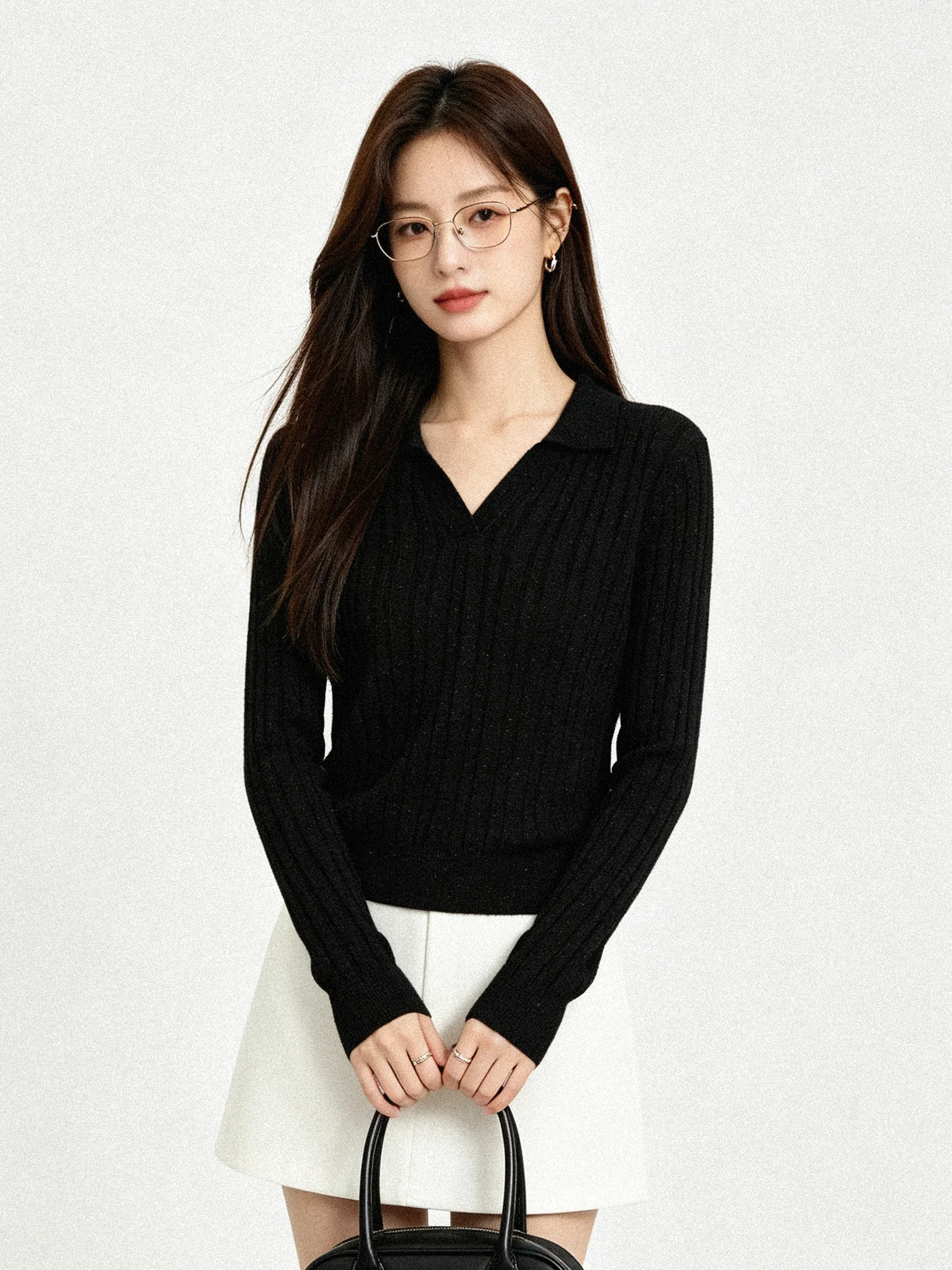Early Autumn Gentle V-Neck Twisted Knit Top Korean Style Slimming Versatile Inner Wear Sweater Soft Medium Thickness Long Sleeve