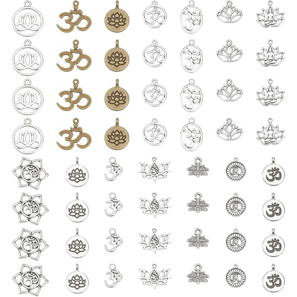 56Pcs Chakra Charms Alloy Yoga OM OHM Flower Pendants Charms Jewelry Findings Accessory for DIY Necklace Bracelet Earrings