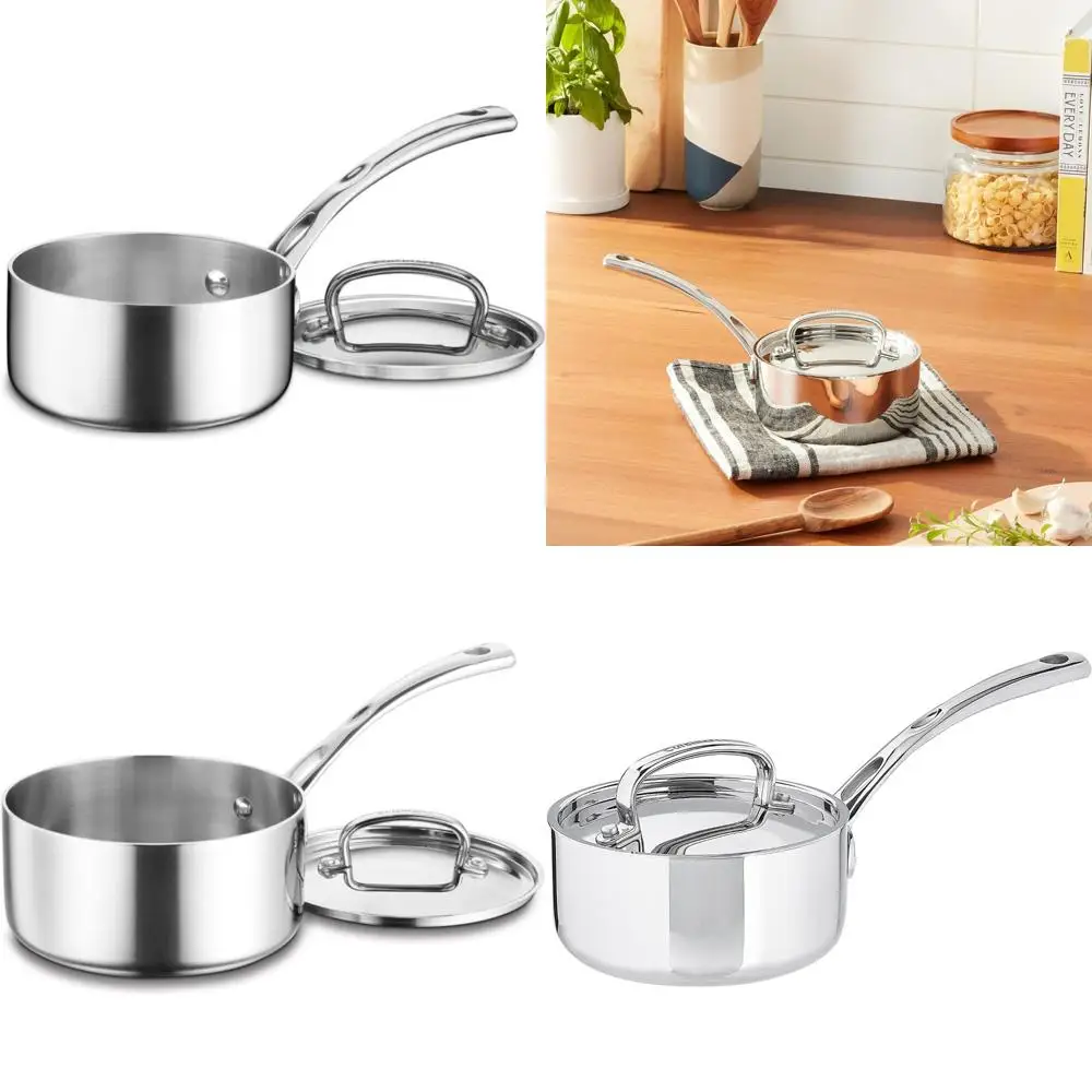 

Stainless Steel 1-Quart Tri-Ply French Classic Saucepan with Lid, Silver, Perfect for Small Cooking Tasks