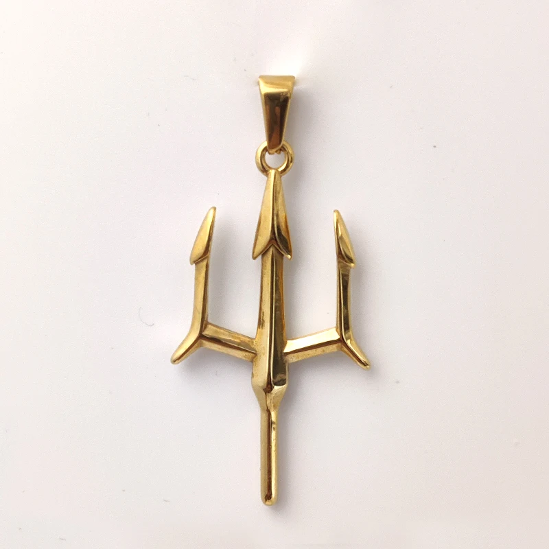Collar Tridente de Poseidon de acero inoxidable chapado en oro de 18 quilates, colgante de mitología griega de Aquaman, regalo de joyería para hombres