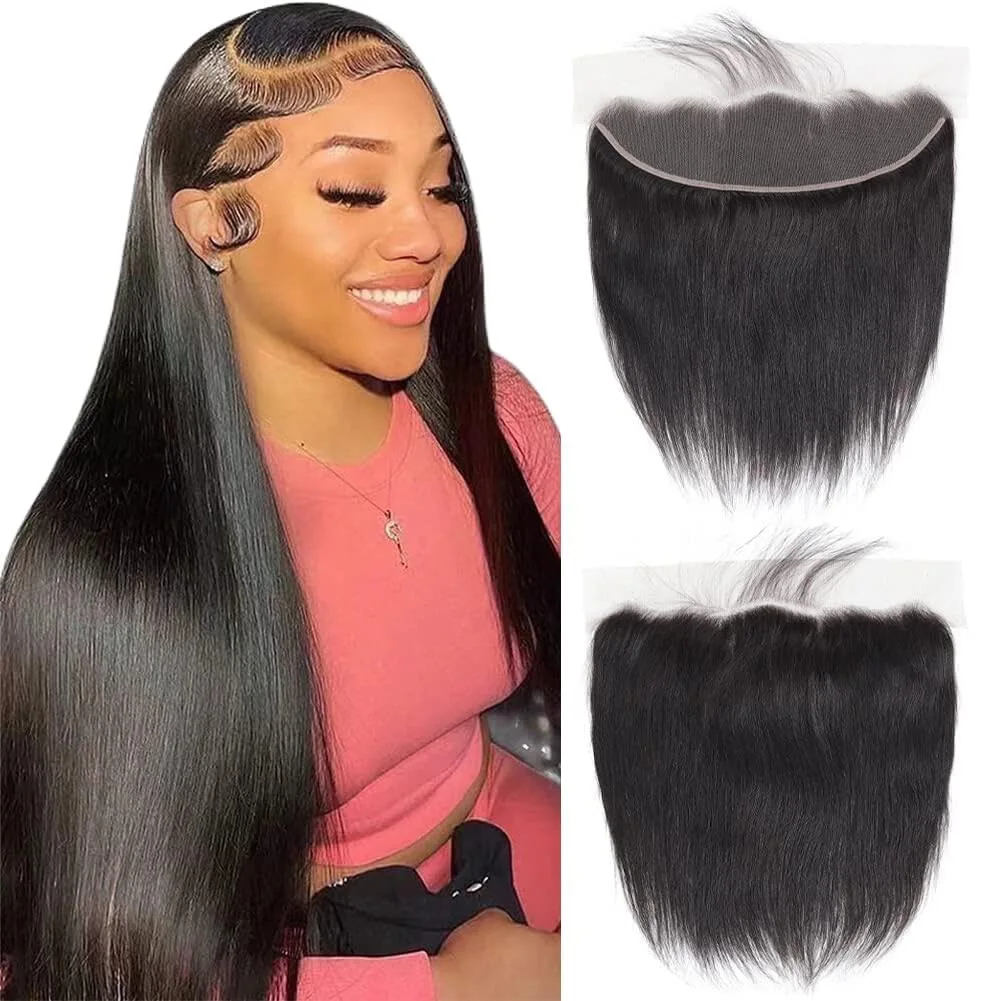 Colored Straight Hair 13x4 Lace Frontal PrePlucked Transparent Lace Closure Remy Human Hair Blonde 613 P4/27 Natural Color Testa