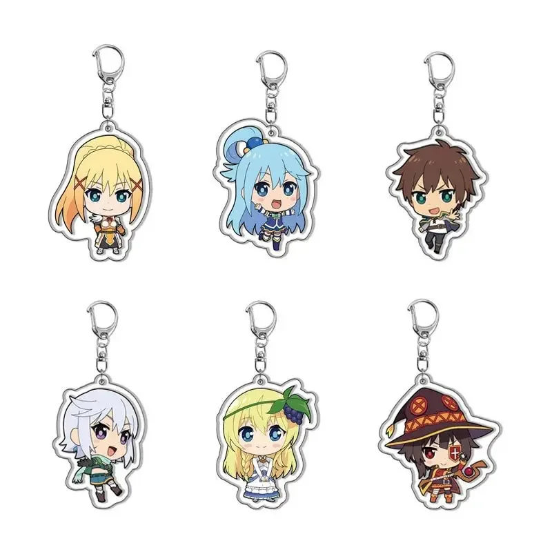 5.5CM Colorful Aqua Megumin Darkness Sandwiching Key Chains Satou Kazuma Transparent Fashion Jewelry Novelty Accessories Hobbies