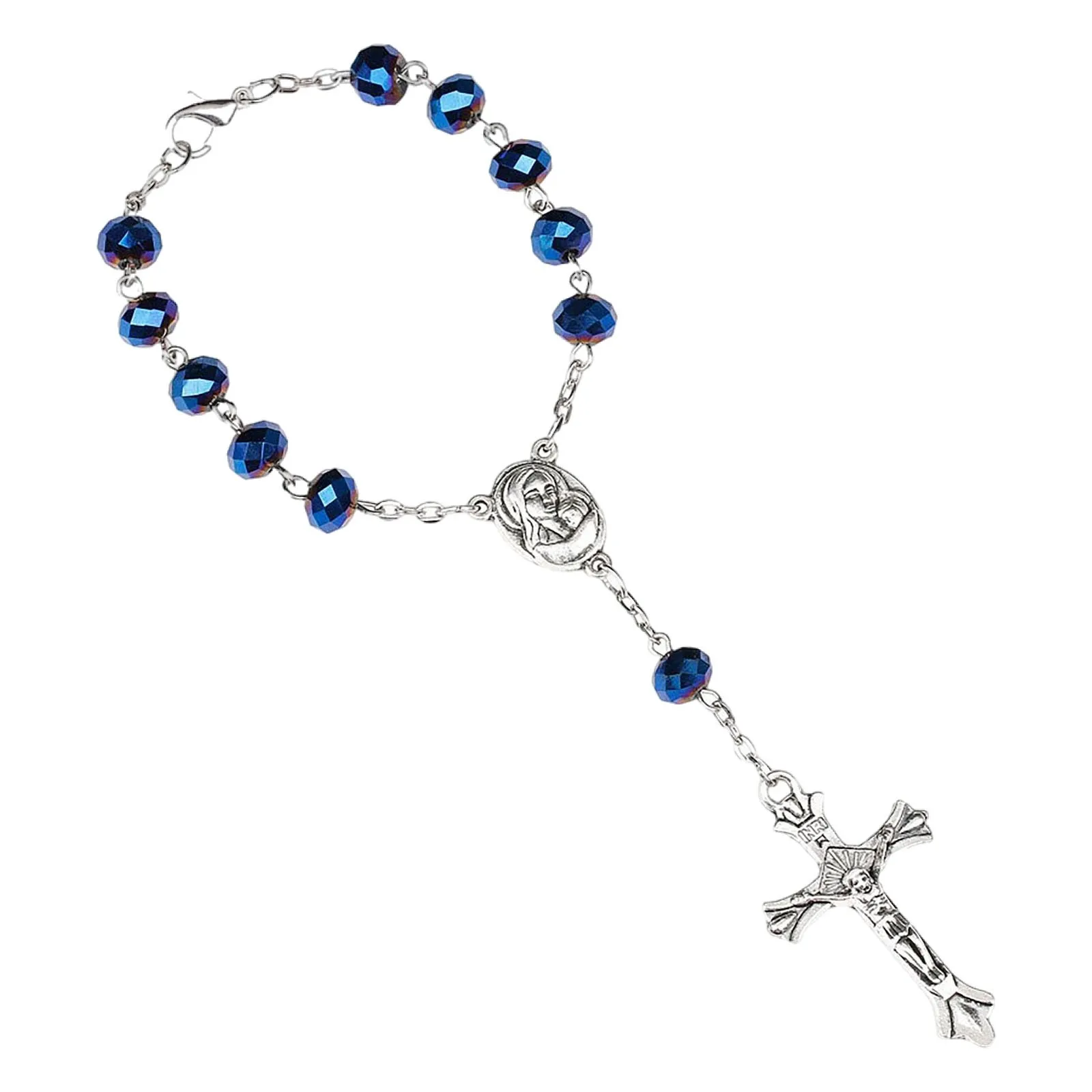 Pulsera de rosario de coche con colgante de cruz, decoración de cuentas colgantes para espejo retrovisor, accesorio religioso para Interior de coche para protección