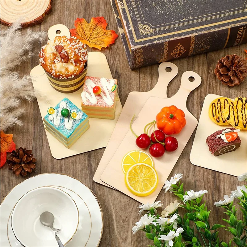 

N38R_36 Pcs Wooden Mini Cutting Board with Handle Unfinished Wood