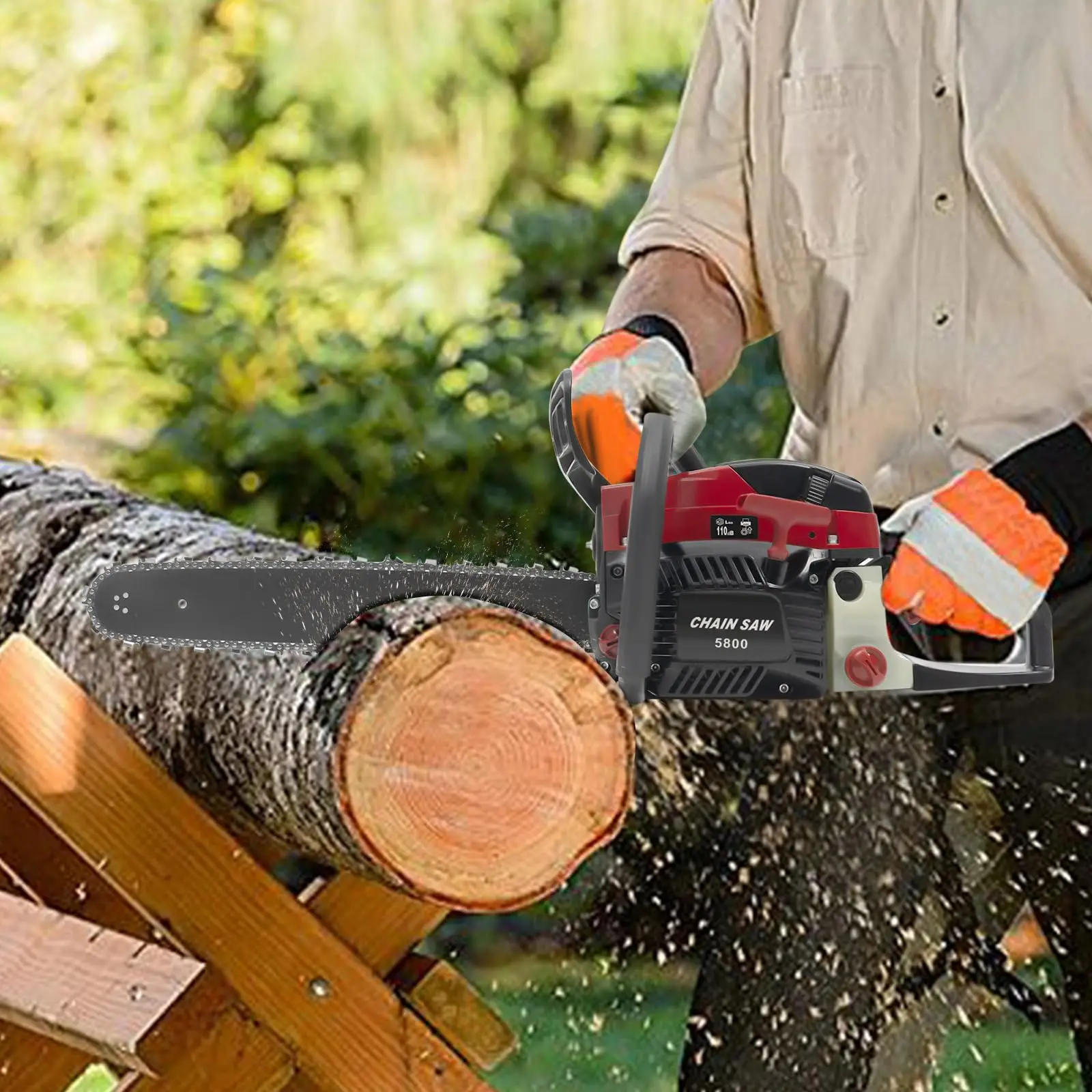 20インチ ガソリンチェーンソー、2ストローク58cc 2.4kwエンジン搭載、空冷式、プルスタート式、ウッド用ガソリンチェーンソーセット