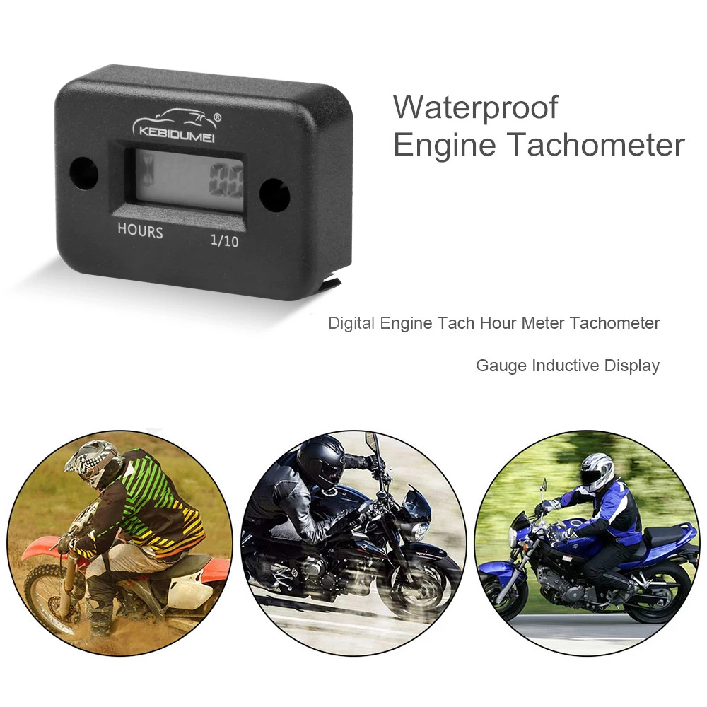 Draagbare Digitale Tach Hour Meter Gauge Lcd Voor 4 Stroke Gas Engine Offroad Panel Uur Atv Motorfiets Generator Fiets