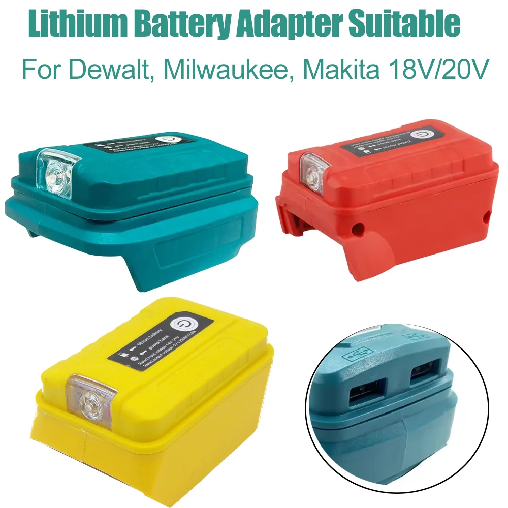 

Portable Battery Adapter for Makita/DeWalt/Milwaukee 18V/20V lithium battery , with Dual USB Output Ports and LED Working Light