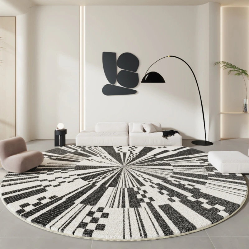 Minimalist Bedroom Decor Black White Carpet Fluffy Soft Carpets for Living Room Home Plush Floor Mat Large Area Lounge Round Rug