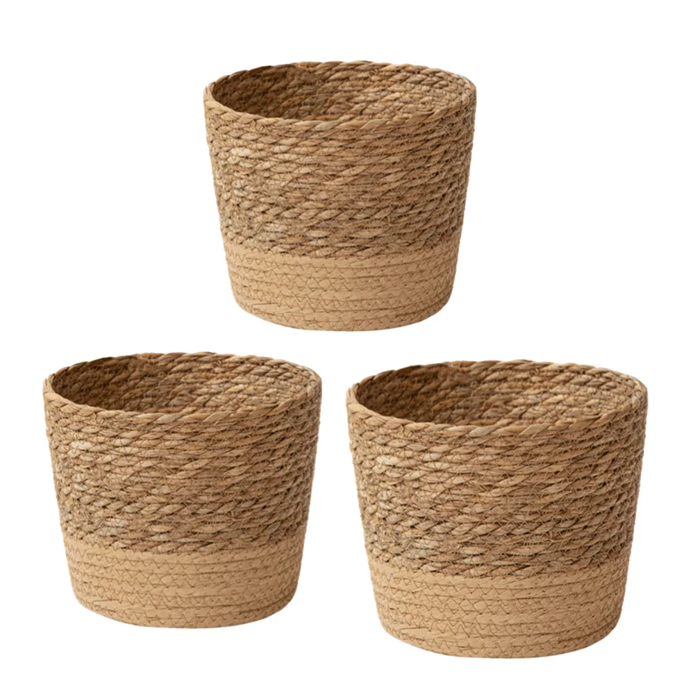 Straw Weaving Flower Plant Pot  Rattan Flowerpot Storage Basket Handwoven Straw Plant Basket With Leak-Proof Liner Home Decor