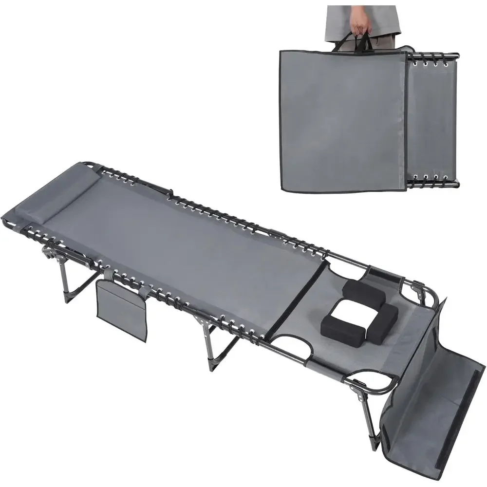 Gray Adjustable Outdoor Chaise Lounge Chair with Hole, Removable Pillow, Detachable Seat, Portable for Beach, Camping, and Pool