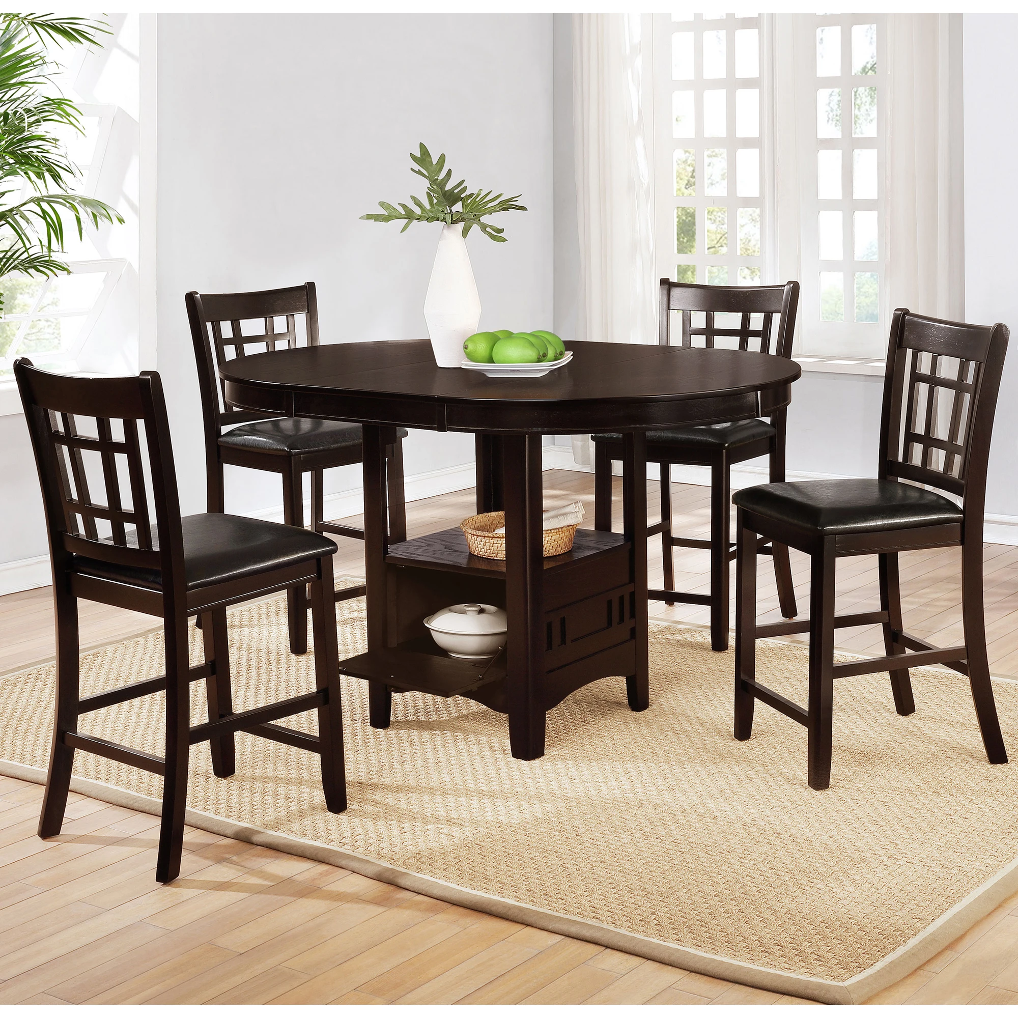 *Contemporary Extension Counter Height Dining Table Dark Rosy Brown Finish Solid Wood for Kitchen,Living Room