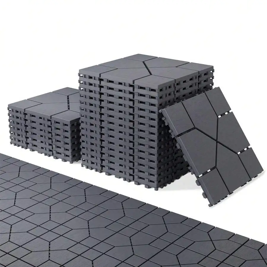 Interlocking PVC Deck Tiles - 12' X 12' All-Weather Patio Flooring - High Load Capacity Waterproof Non-Slip Pavers For Balcony,