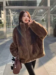 Womens Fleece Jacket Short Coat Zipper Outerwear With Pockets