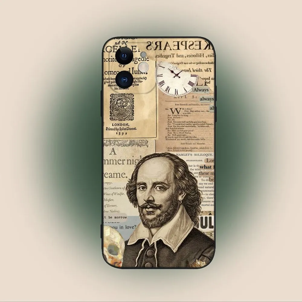 William Shakespeare Phone Case For iPhone 15,14,13,12,11,Plus,Pro Max,XS,X,XR,SE,Mini,8,7 Soft Silicone Black Cover