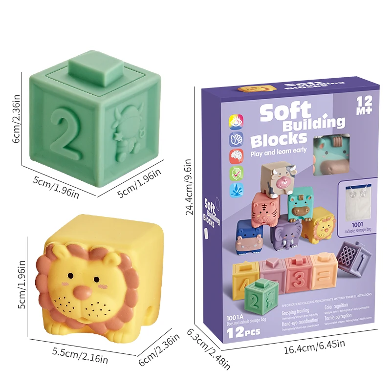 Baby Blocks Soft Building Blocks Toys for 6 Months Up Toddlers Soft Blocks for Toddlers.Squeeze Blocks Silicone Bath Toys.