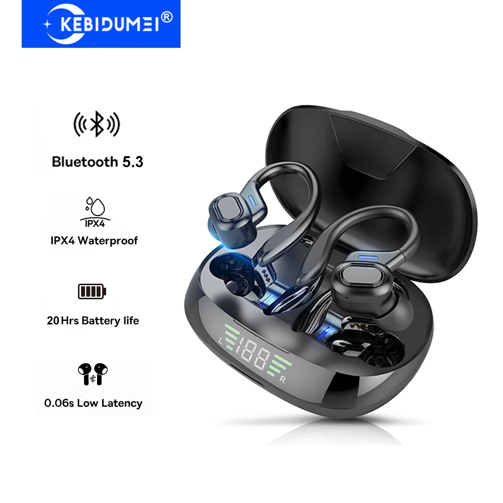 

Bluetooth Earphones Ear Hook Headphones HiFi Stereo ANC Noise Reduction Touch Control Earbuds LED Display Wireless Headsets