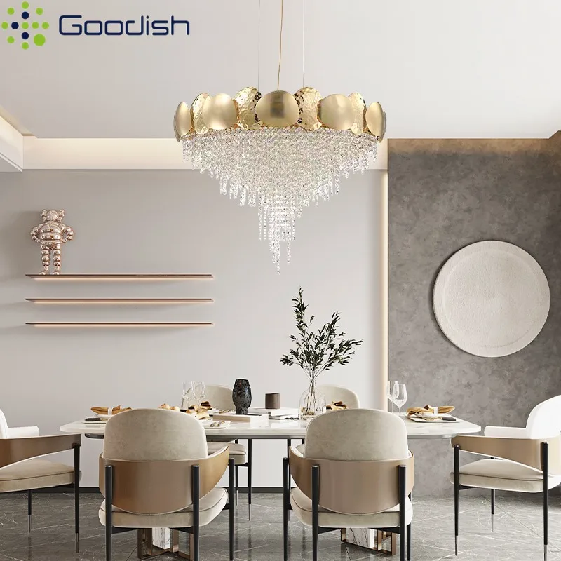 

Italian Luxury Stylish Gold K9 Crystal LED Pendant Lights Conical Shaped Indoor Lamps for Living Room Home Decoration Chandelier