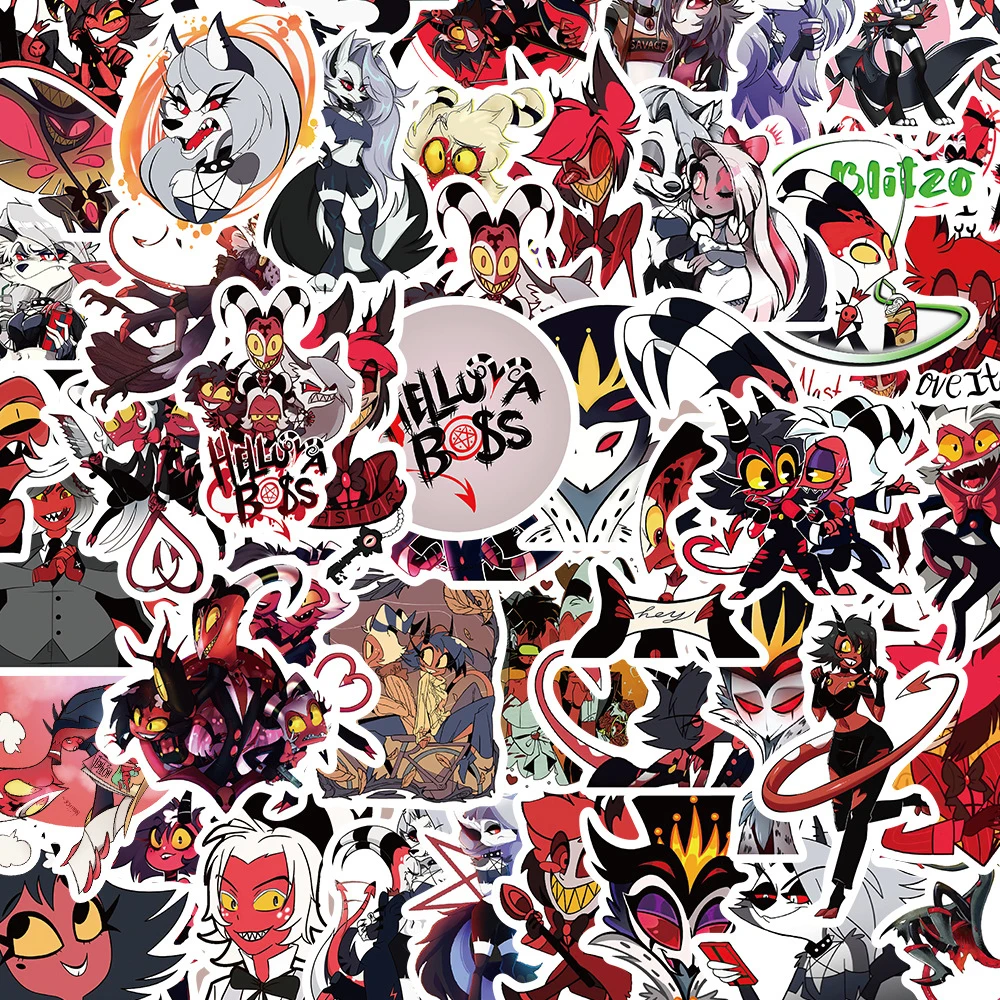 10/30/50/100pcs Funny Cartoon HELLUVA BOSS Animation Stickers Cool Anime Decals Toy DIY Motorcycle Helmet Car Waterproof Sticker