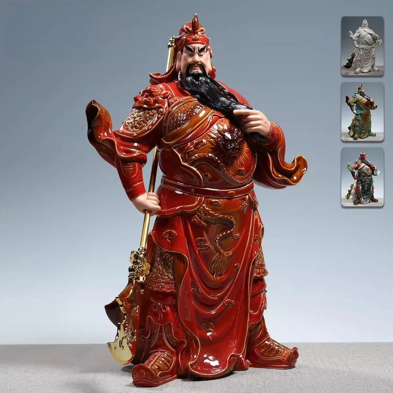 Ceramic 14 to 20 inch Guan Gong statue ornament, home dedication to the god of martial arts Guan Yu Hengli station Buddha statue