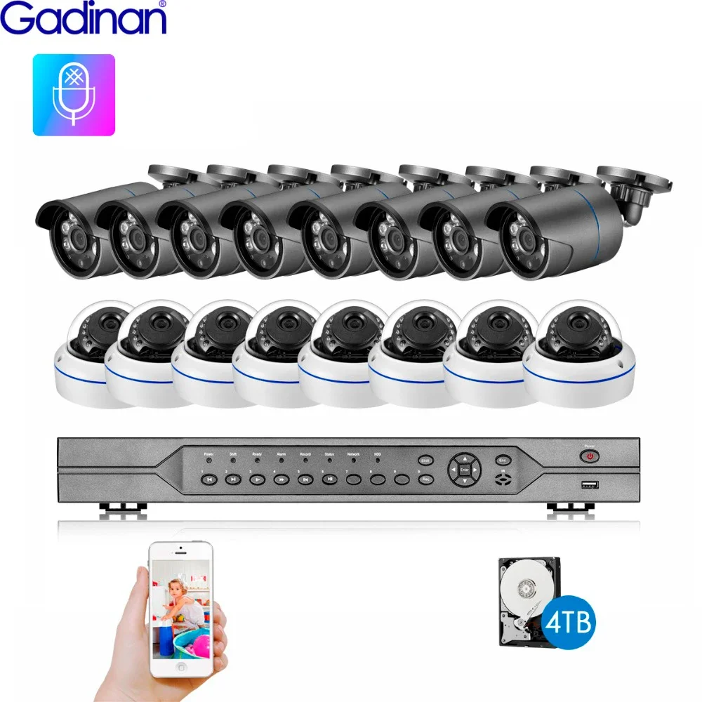 Gadinan 16CH 4K POE NVR Security System Face Detection 5MP 4MP Outdoor Audio IP Camera Video Surveillance Kit XMEYE Remote View