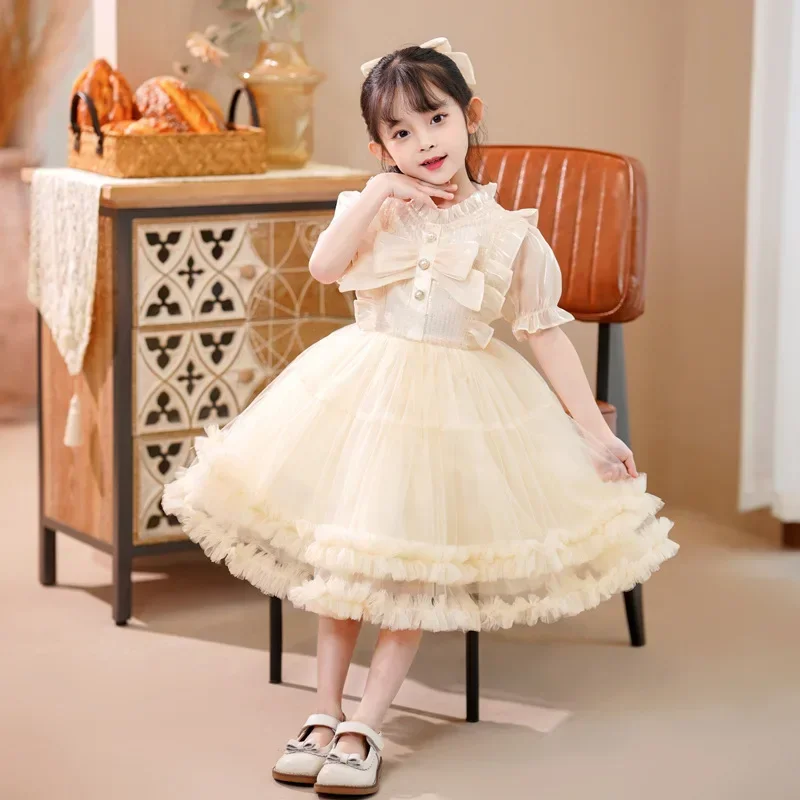 Vestito di garza soffice per ragazze, nuova versione coreana dell'estate 2023, vestito da principessa elegante, vestito alla moda da bambina