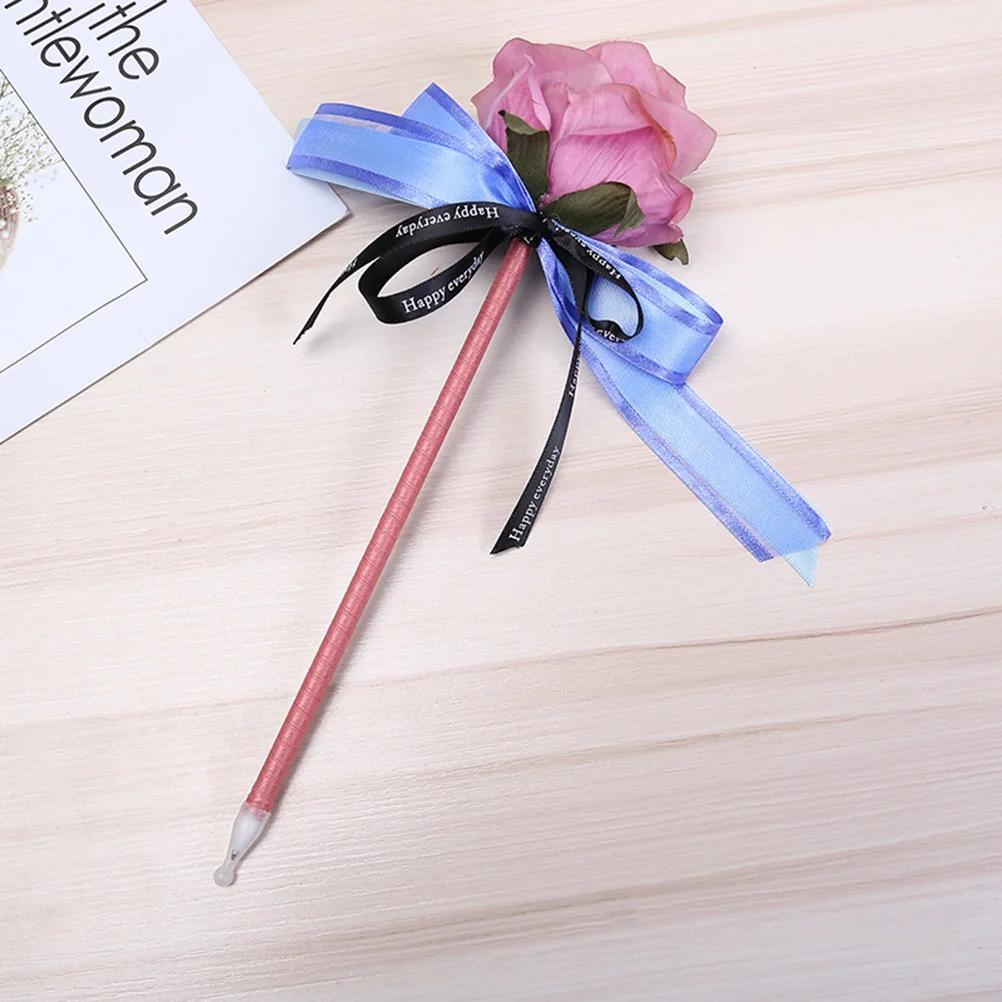 1 Set 2pcs Ballpoint Pen Long Rod Signature Pen Creative Simulated Flower Decor for Wedding Party Banquet