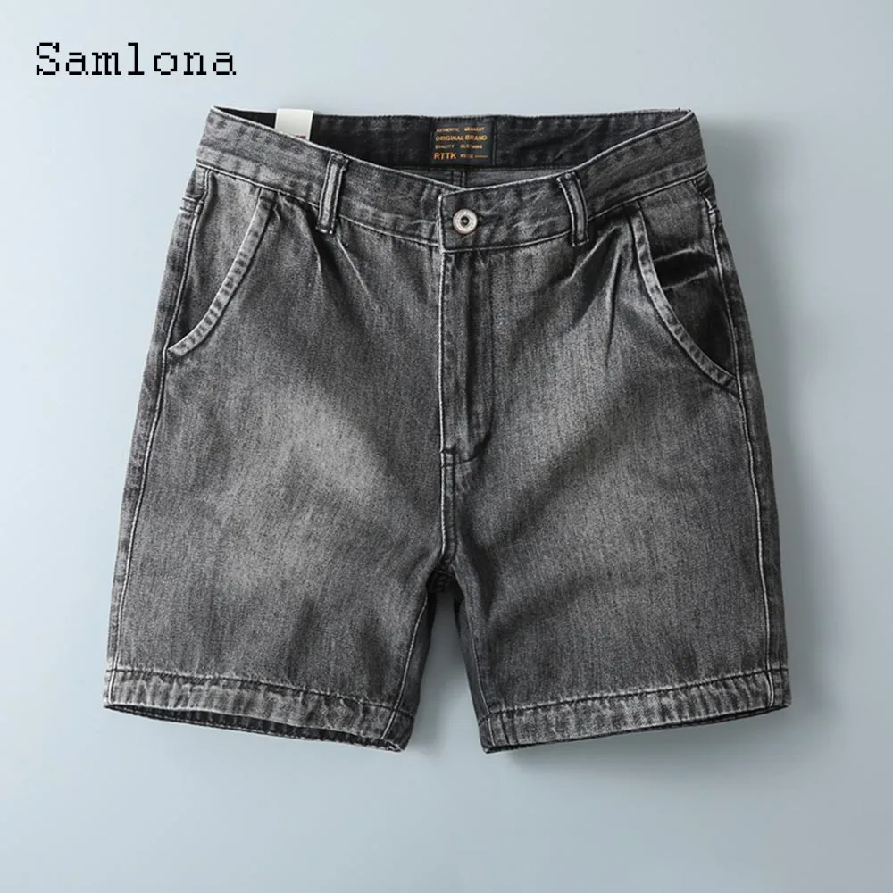 Celana Pendek Denim Antik Saku Berdiri Pria 2025 Jeans Pendek Dasar Fashion Musim Panas Baru Celana Setengah Demin Retro Kasual Luar Ruangan Pria