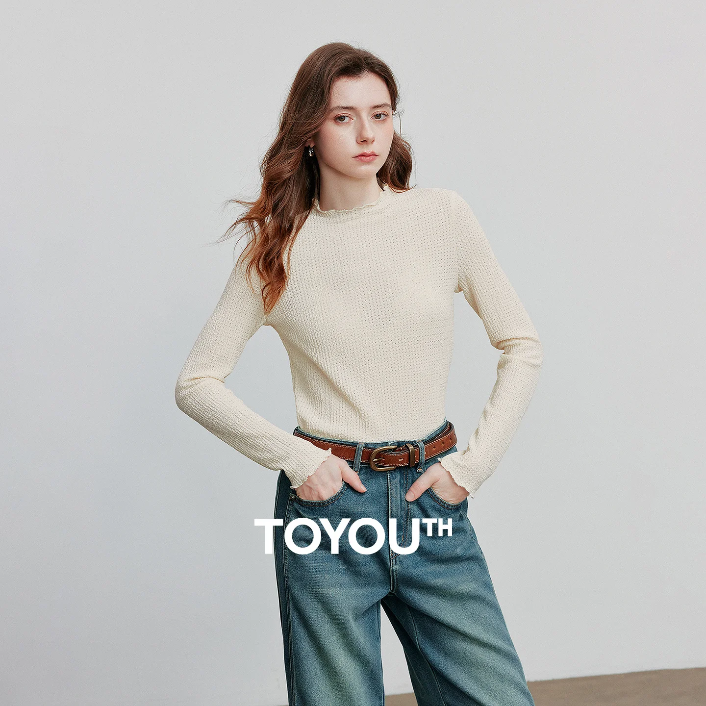 

TOYOUTH Women Long Sleeve knitted Pullover 2025 Autumn New Round Neck Slim Fit Base Tops