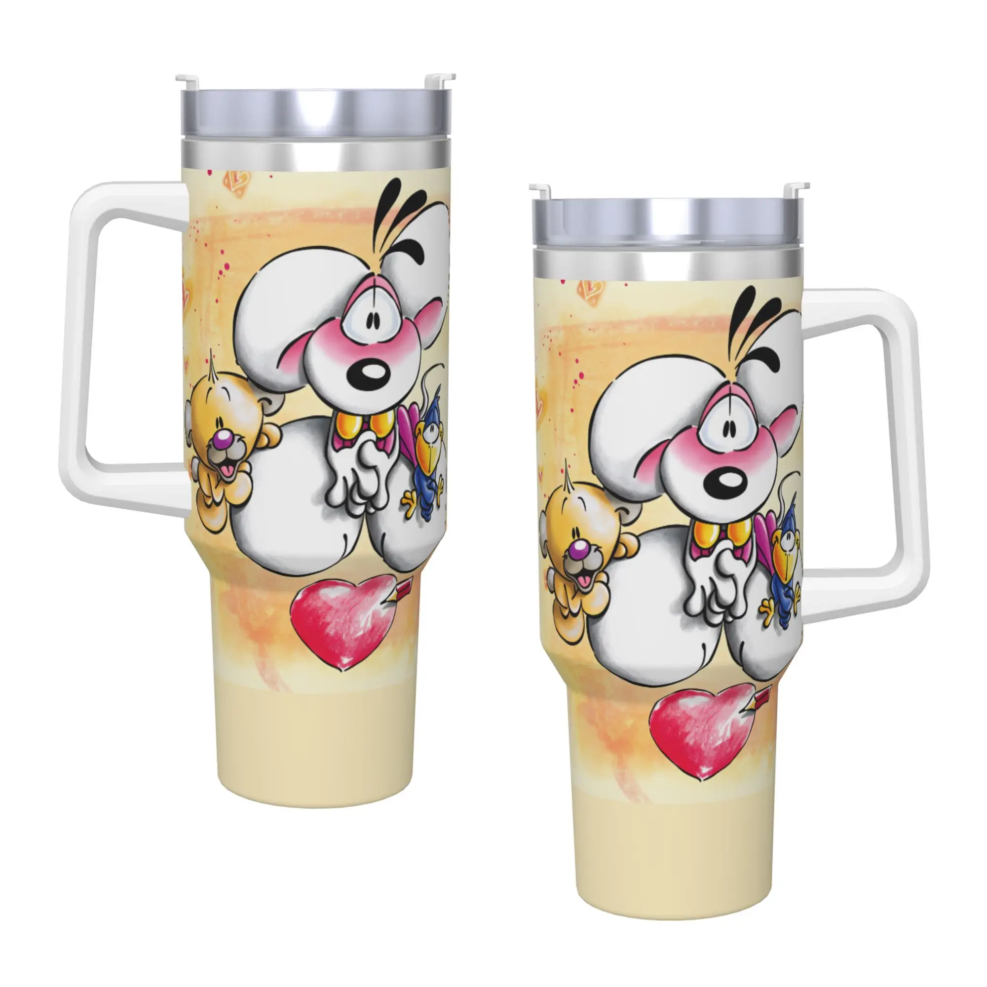 Comic Cartoons Diddl Stainless Steel Tumbler  Travelist Coffee Mug With Straws and Lid 40oz Mugs Cup Hot Drinks Water Bottle
