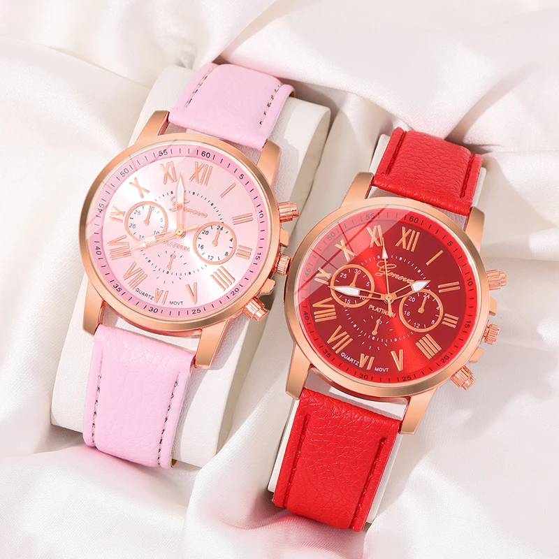 4pcs Fashion Simple Set Watches Luxury Men Women Leather Quartz Watch for Women Business Casual Bracelet Wristwatch