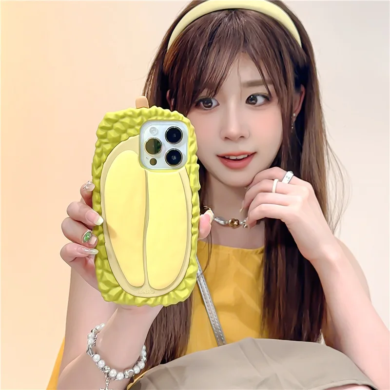 Phone Case For IPhone 15 14 13 12 Pro Max Cartoon Cute Funny 3D Delicious Durian Soft Silicone Creative Shockproof Back Cover