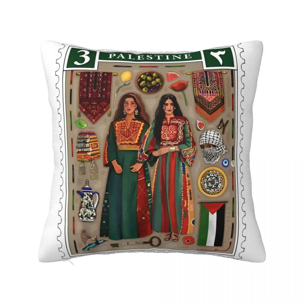 Palestine Stamp Pillowcase Soft Polyester Cushion Cover Decoration Throw Pillow Case Cover Home Zippered 40X40cm