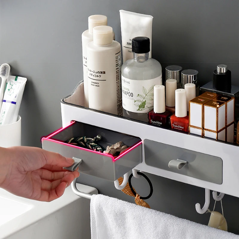 Punch-Free Bathroom Organizer Rack Shampoo Cosmetic Storage Rack Bath Kitchen Towel Holder Household Items Bathroom Accessories