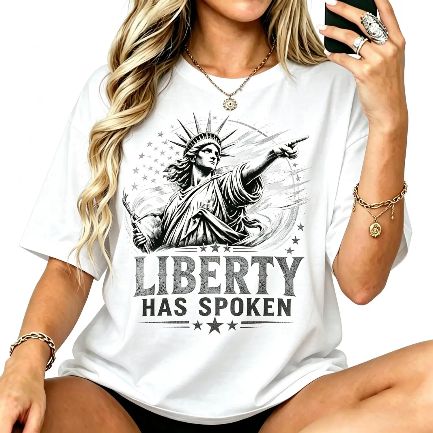 Point God Liberty Has Spoken American Patriotic Tshirt Vintage Liberty Print Tee Short Sleeve