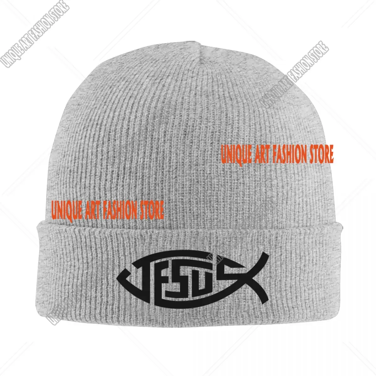 Cappello con simbolo di Gesù pesce Ichthys Berretto autunno inverno Berretto caldo religione cristiana Berretto lavorato a maglia acrilico unisex