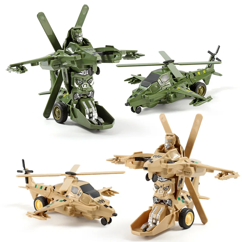 2 IN 1 Impact Deformation Toys Children Inertia Deformation Robot Military Helicopter Model Boys One Step Impact Vehicles Toys