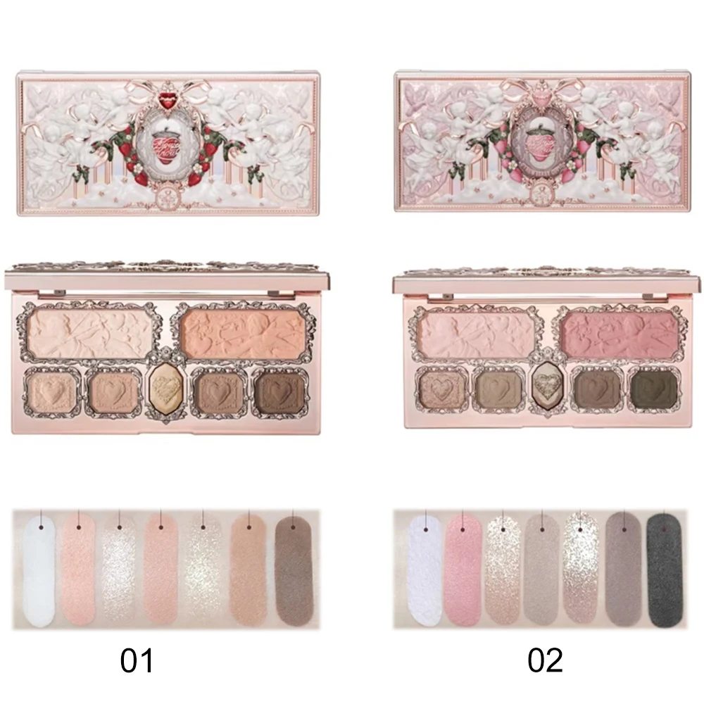 Flower Knows Labial Mate Crema Rubor Líquido Set Cupido Fresa Polvo Compacto Maquillaje Duradero Textura Aterciopelada Ligero No Transfiere