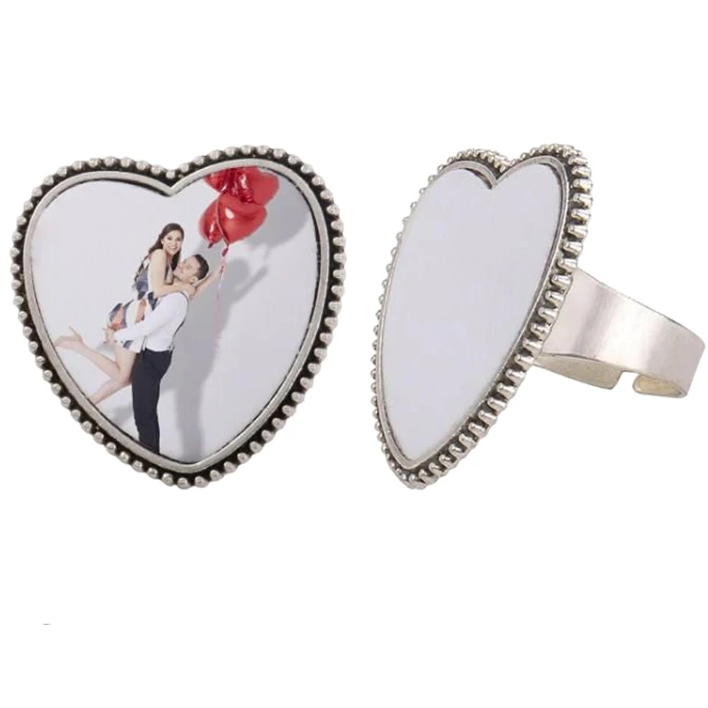 

30pcs Heart Silver Sublimation Ring Blank Custom Finger Ring Jewelry Women Gifts Promotion