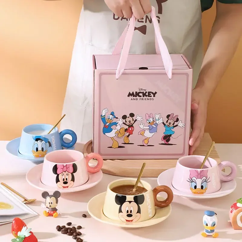 Juego de taza de café y platillo de cerámica para el hogar, patrón de dibujos animados personalizado creativo lindo, Disney, Pato Donald, Minnie, Mickey, Daisy, nuevo