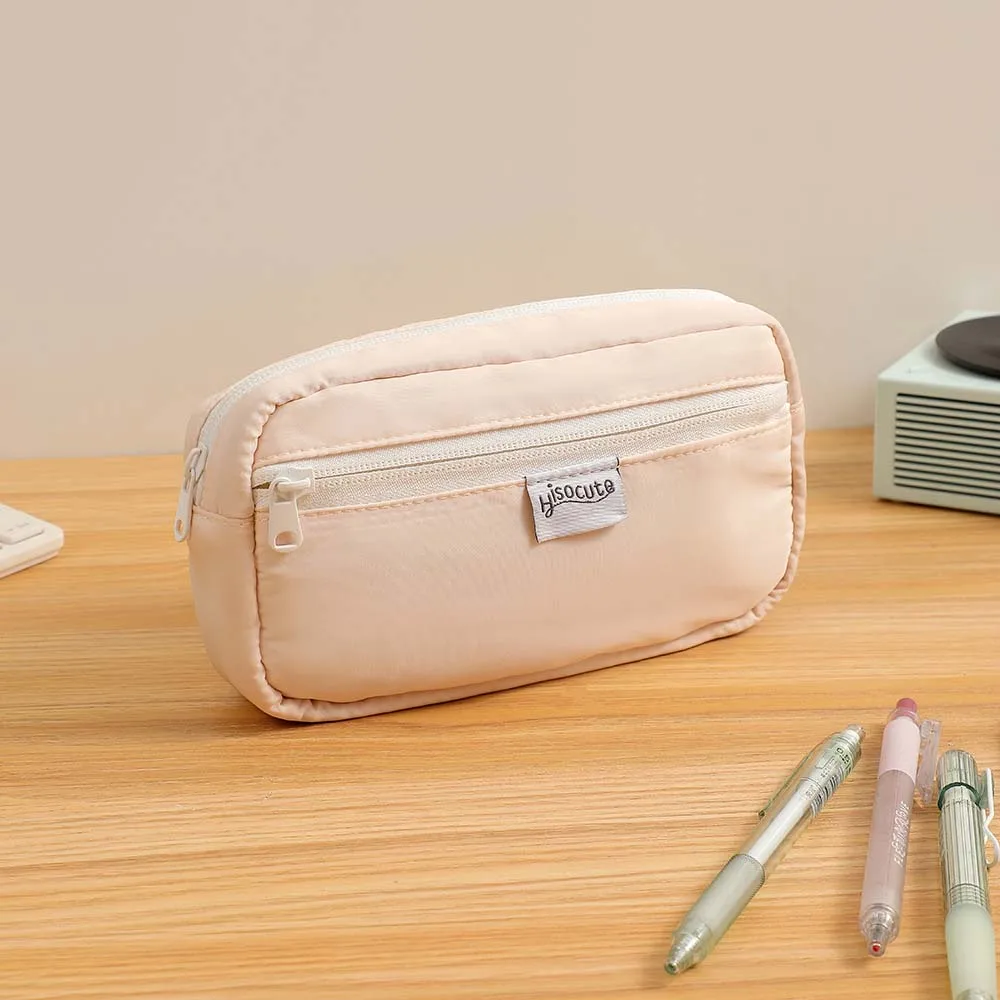 Desktop Storage Solid Color Stationery Bag Large Capacity Korean Style Simple Pencil Pouch Aesthetic Zipper