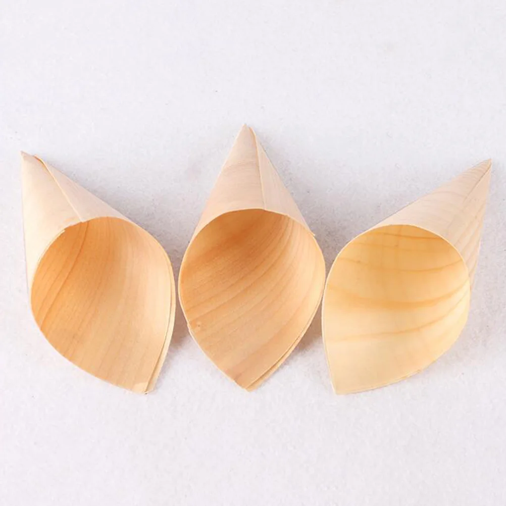 

50 Pcs Serving Ice Cream Hand Roll Cups Popcorn Box Cones Wooden Party Supplies