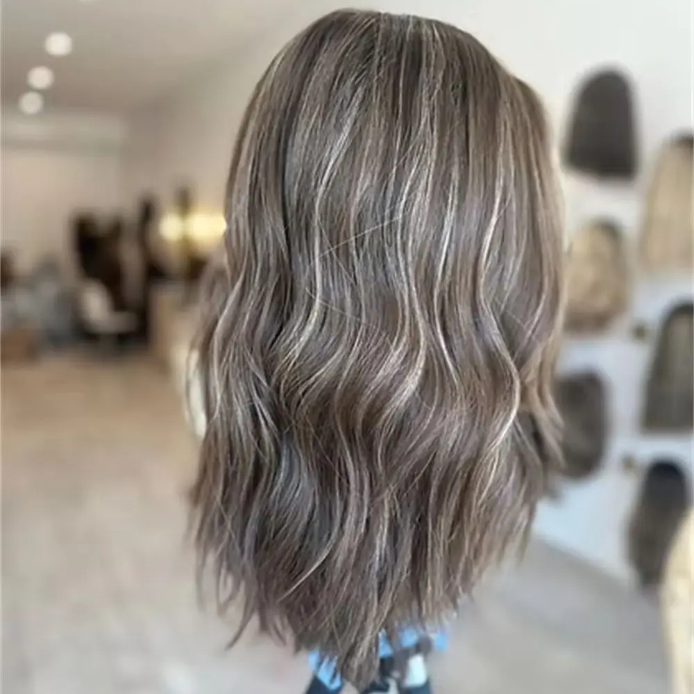 Women's Brown Short Wig 14 Inch Loose Wave Highlighted Synthetic Hair Wavy Brunette Lace Front Wig for Daily Cosplay Wear and Go