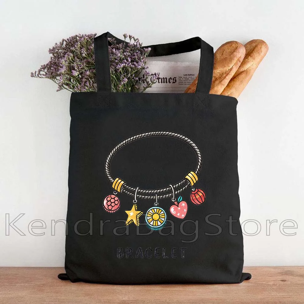 

Colorful Cute Bracelet Print Canvas Upgraded Strap Reusable Bag - Fashionable Shoulder Handbag for Men and Women - Gifts Idea