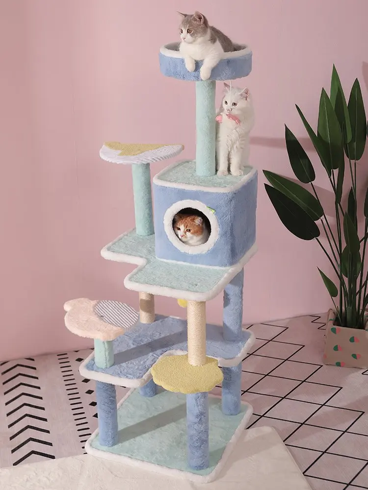 Multilayer Cat Climbing Frame Wooden Pet Cat Tree House Big Space Cats Kitten Condos With Sisal Rope Cat Scrataching Posts Toys