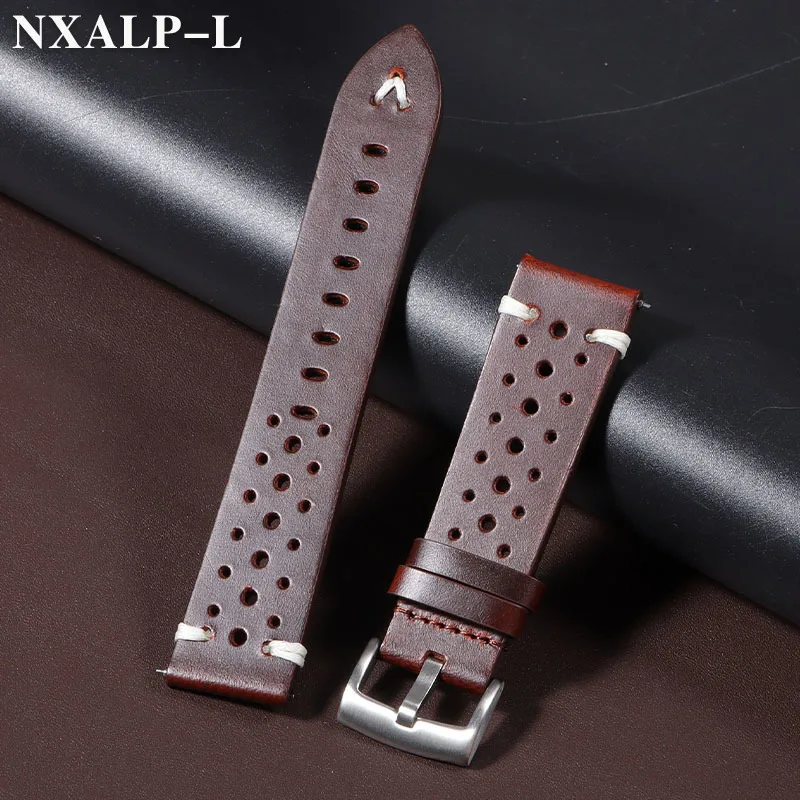 الرجعية النفط الشمع تلون الجلود حزام ساعة اليد 20 مللي متر 22 مللي متر اليدوية خياطة جلد البقر حزام الساعات تنفس الإفراج السريع سوار