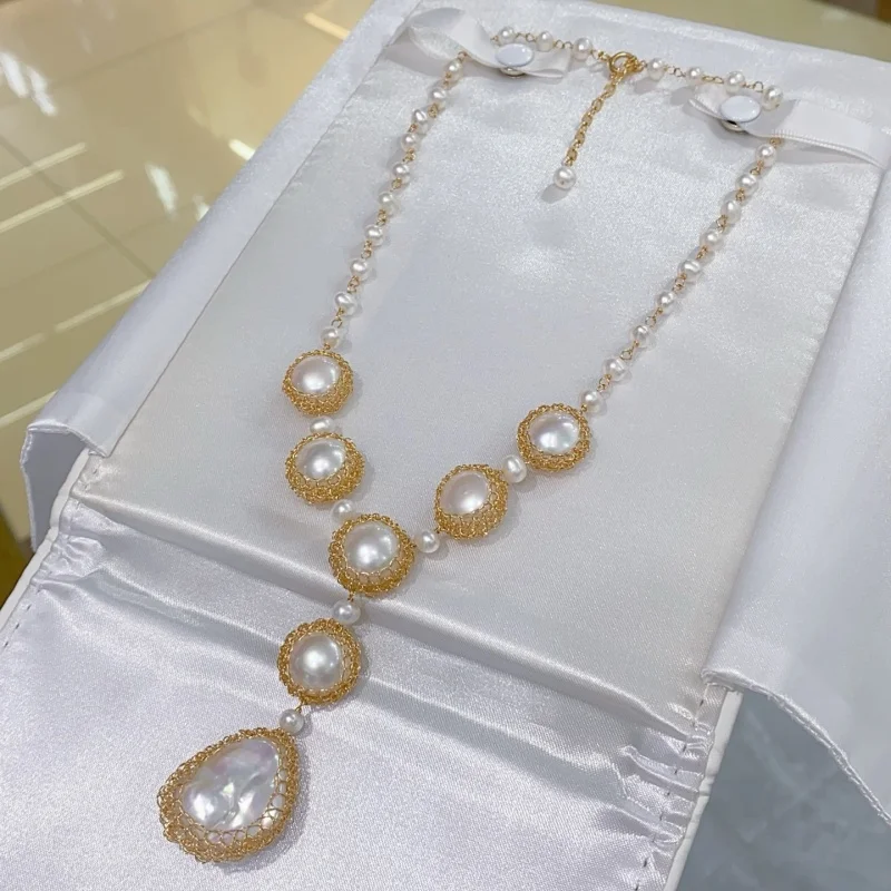 

SGARIT Fine Jewelry Palace-Style 14k Filled Gold Pendant Natural Baroque Pearl Haystack Choker Necklace for women Luxury Party